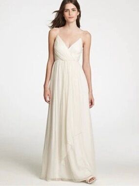 J. Crew Angelique Ivory Silk Chiffon Spaghetti Strap Maxi Dress Size 0